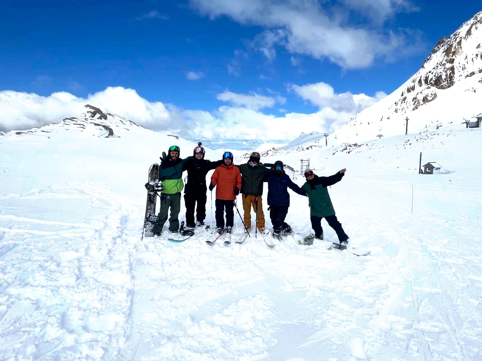 Bluebird crew group photo in the mountains
