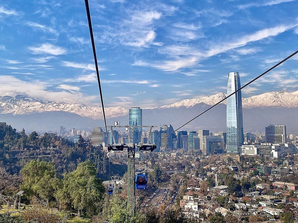The Sanhattan towers and the snowy Andes from the Cerro San Cristóbal cable car